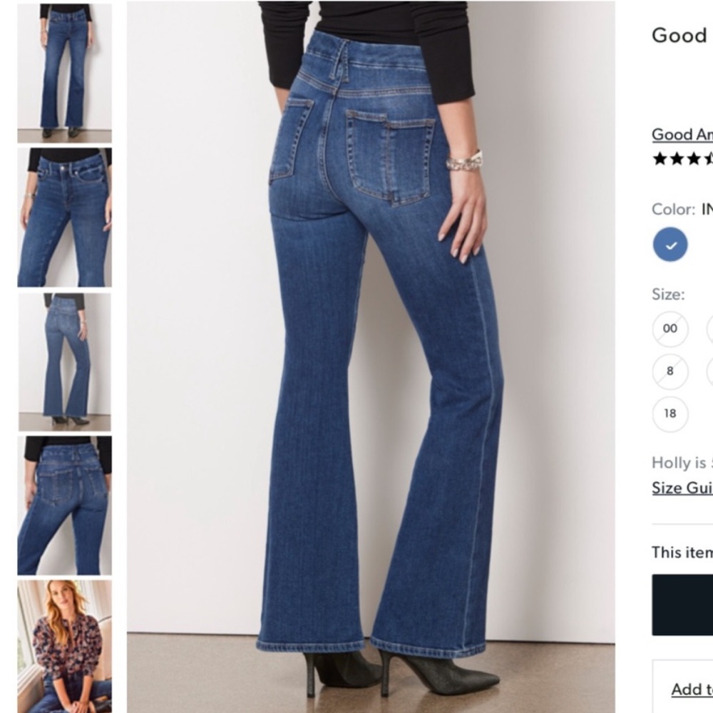 Good American Women’s High Rise Bootcut Flare Jeans Dark Wash Stretch Denim Y2K - Picture 3 of 13